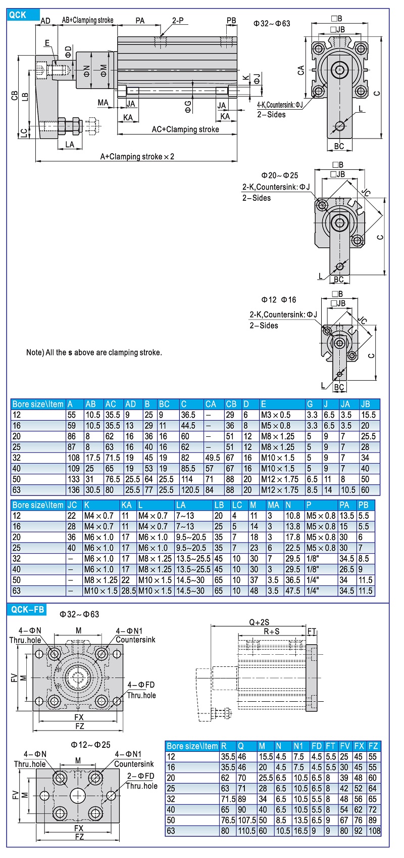 Pneumatic Swing Clamp QCK Series Dimensions Pneumatic Swing Clamp QCK Series Dimensions