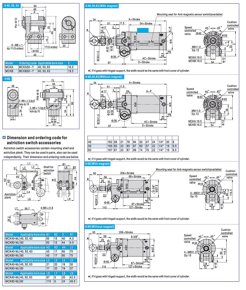 MCK Welding Clamp Cylinder Dimensions