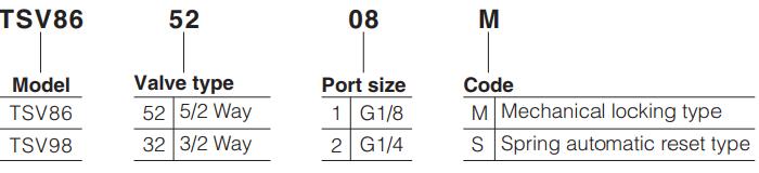 TSV Pneumatic manual air valve ordering code