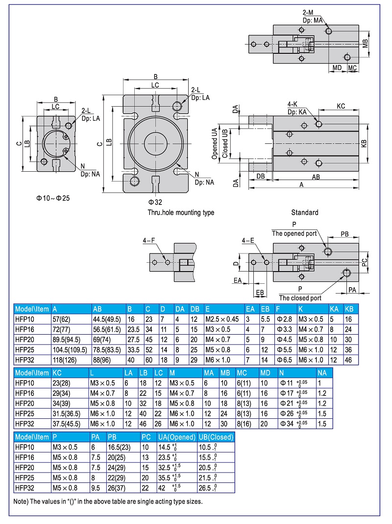 Pneumatic Parallel Gripper HFP Series Dimension